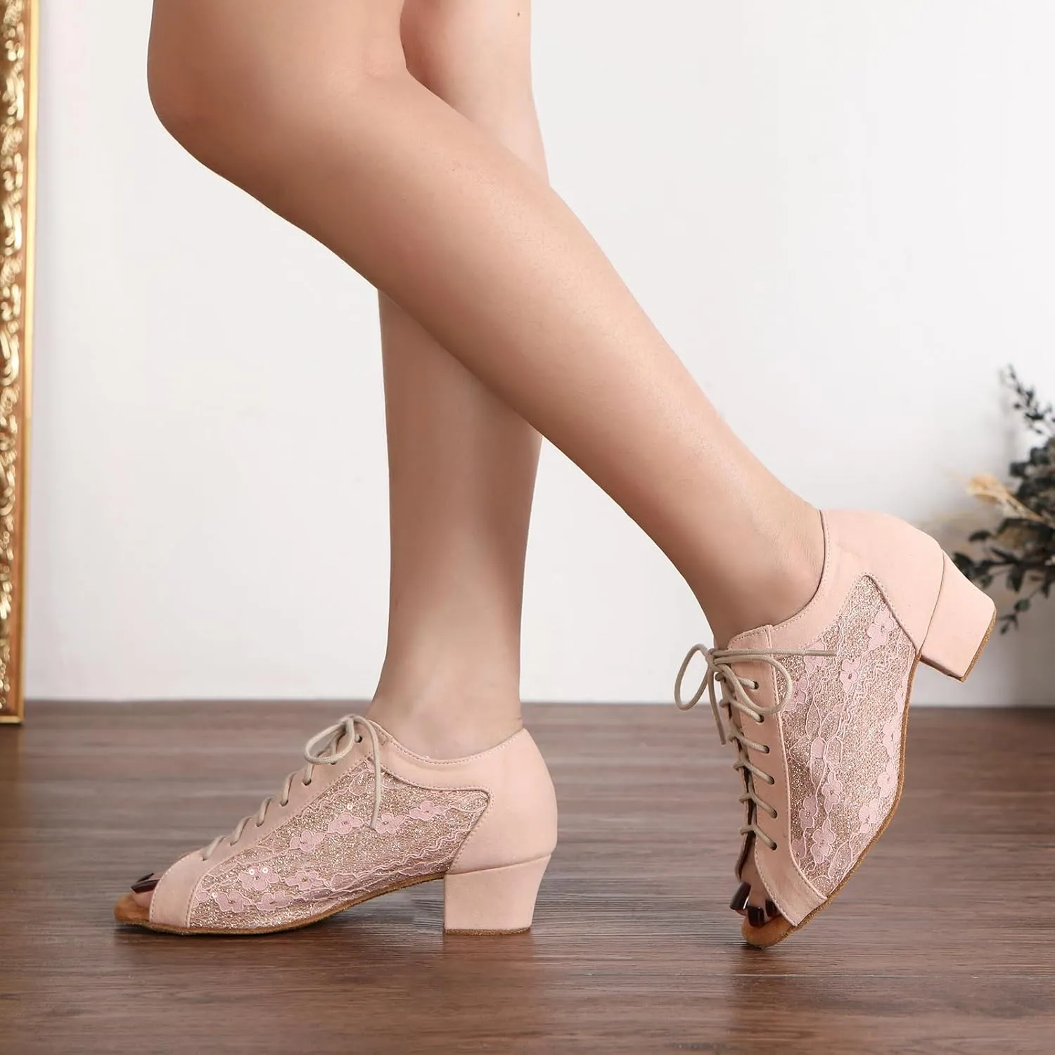 AOQUNFS Women Ballroom Dance Shoes Lace-up Latin Salsa Practice Teaching Dance Shoes,L595