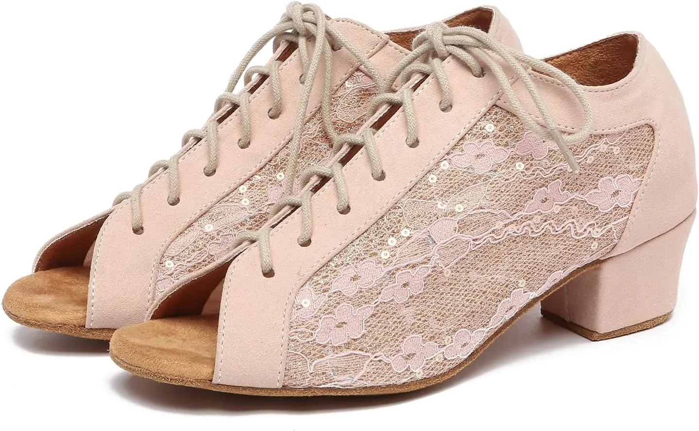 AOQUNFS Women Ballroom Dance Shoes Lace-up Latin Salsa Practice Teaching Dance Shoes,L595