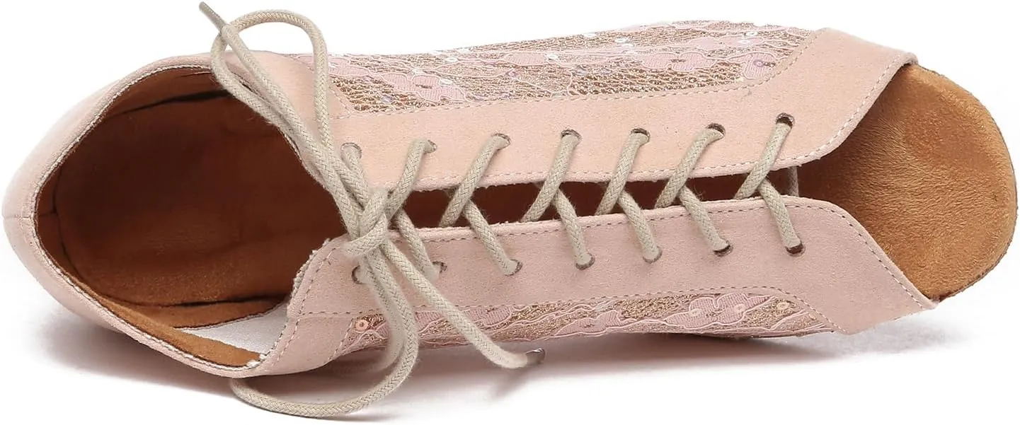 AOQUNFS Women Ballroom Dance Shoes Lace-up Latin Salsa Practice Teaching Dance Shoes,L595