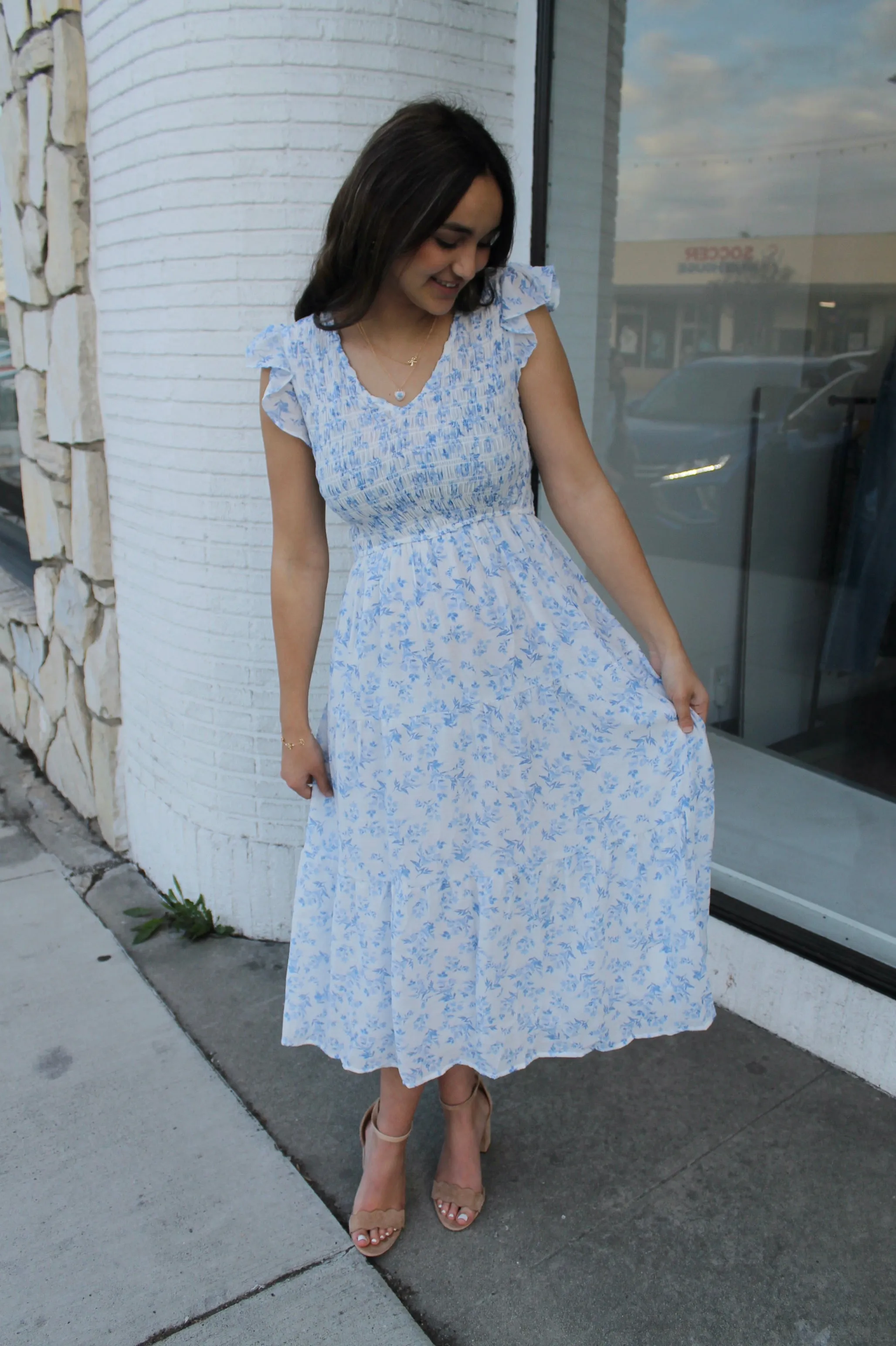 Blue & White Floral Midi