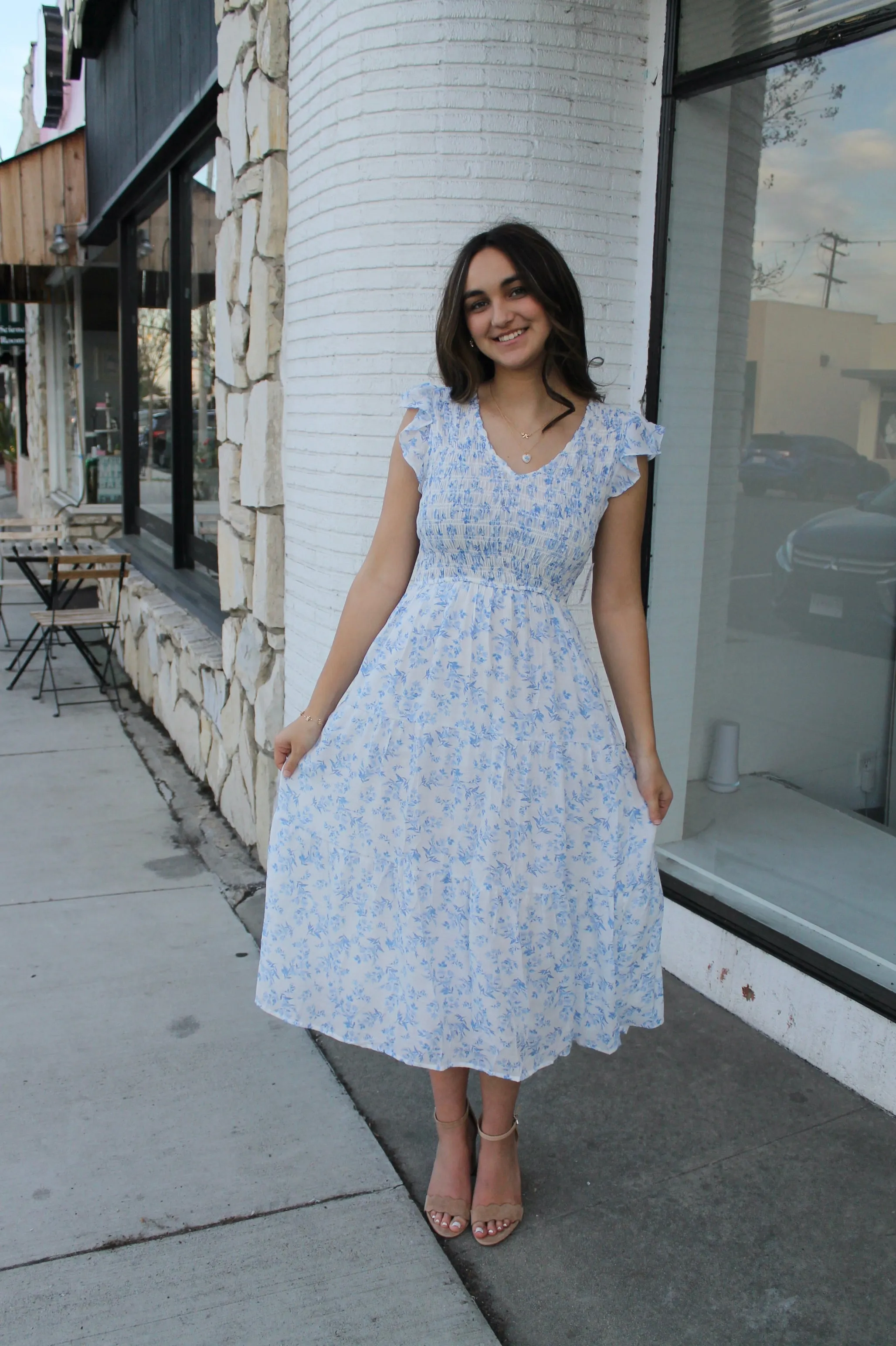 Blue & White Floral Midi