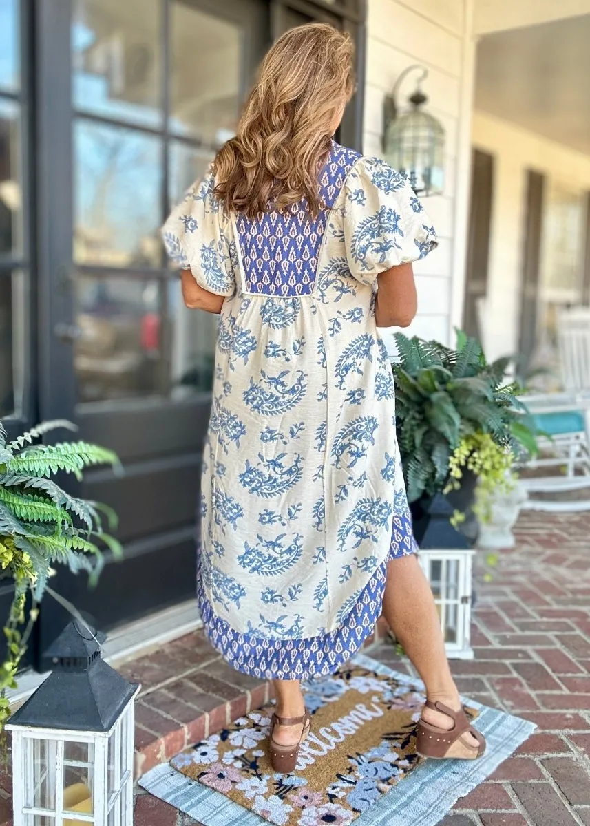 Boho Floral Print Midi Dress - Blue Mix | Umgee