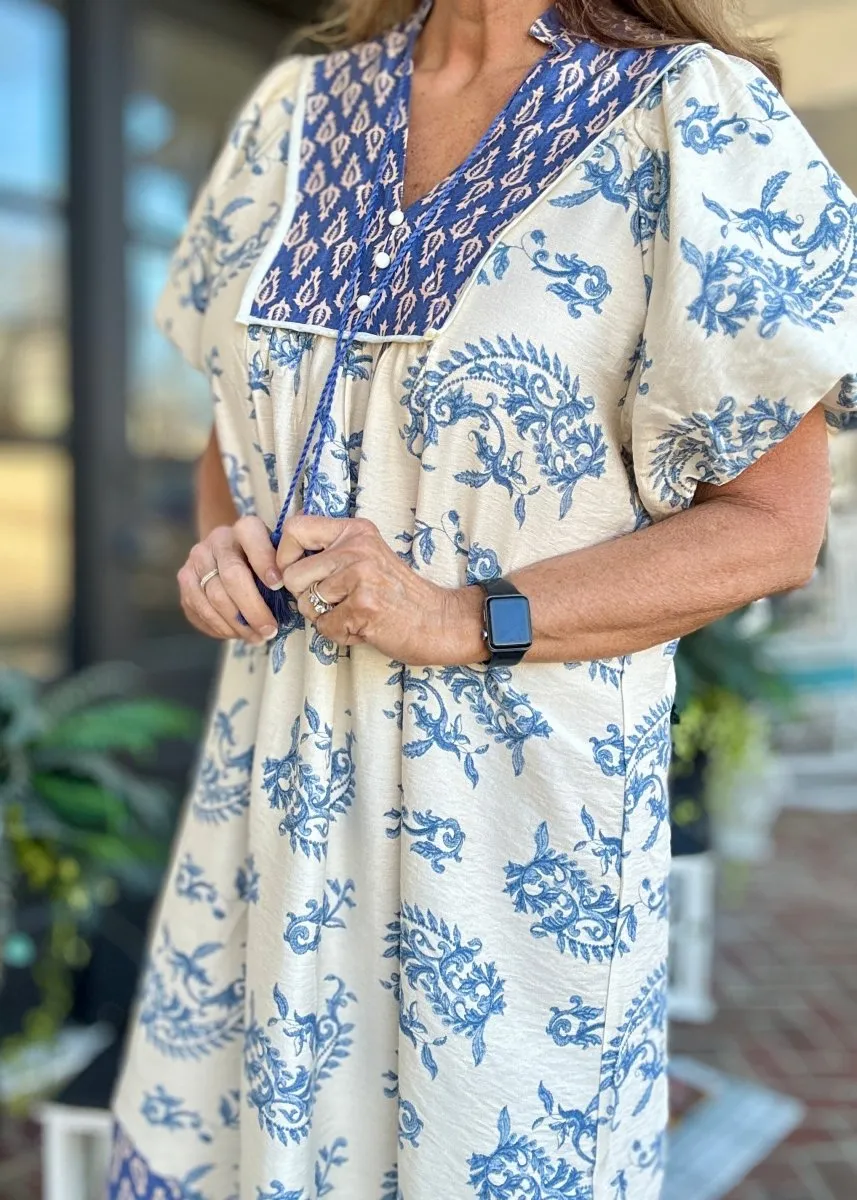 Boho Floral Print Midi Dress - Blue Mix | Umgee