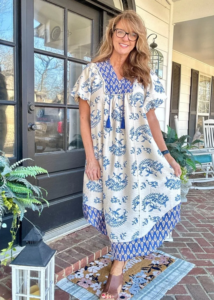 Boho Floral Print Midi Dress - Blue Mix | Umgee