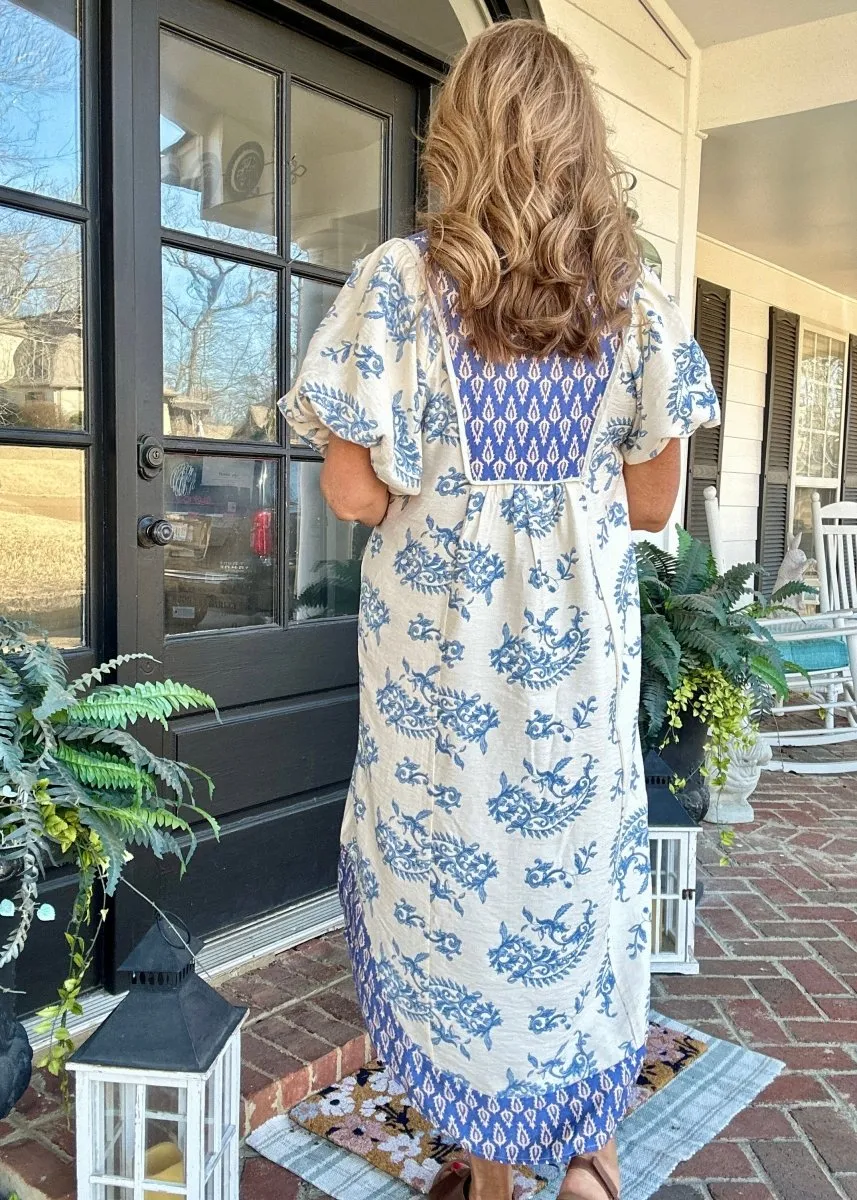 Boho Floral Print Midi Dress - Blue Mix | Umgee