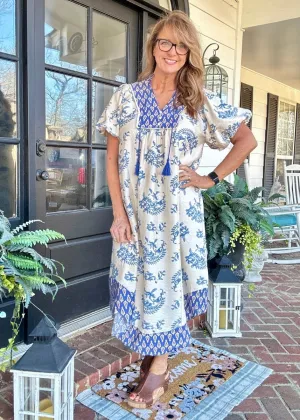 Boho Floral Print Midi Dress - Blue Mix | Umgee