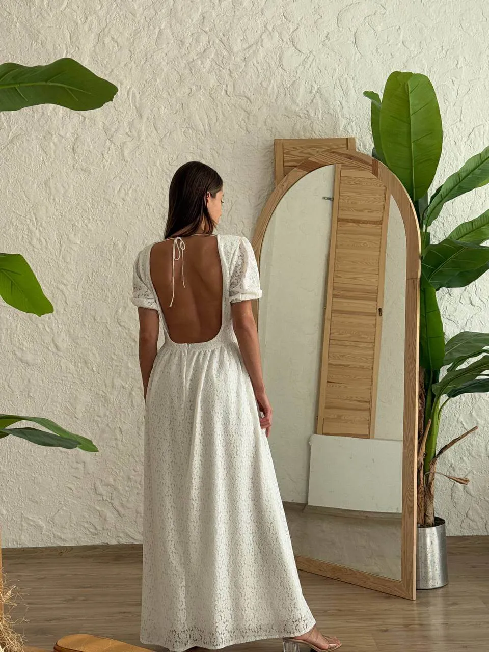 Breezy Boho Maxi: White Open Back Dress for Summer Days