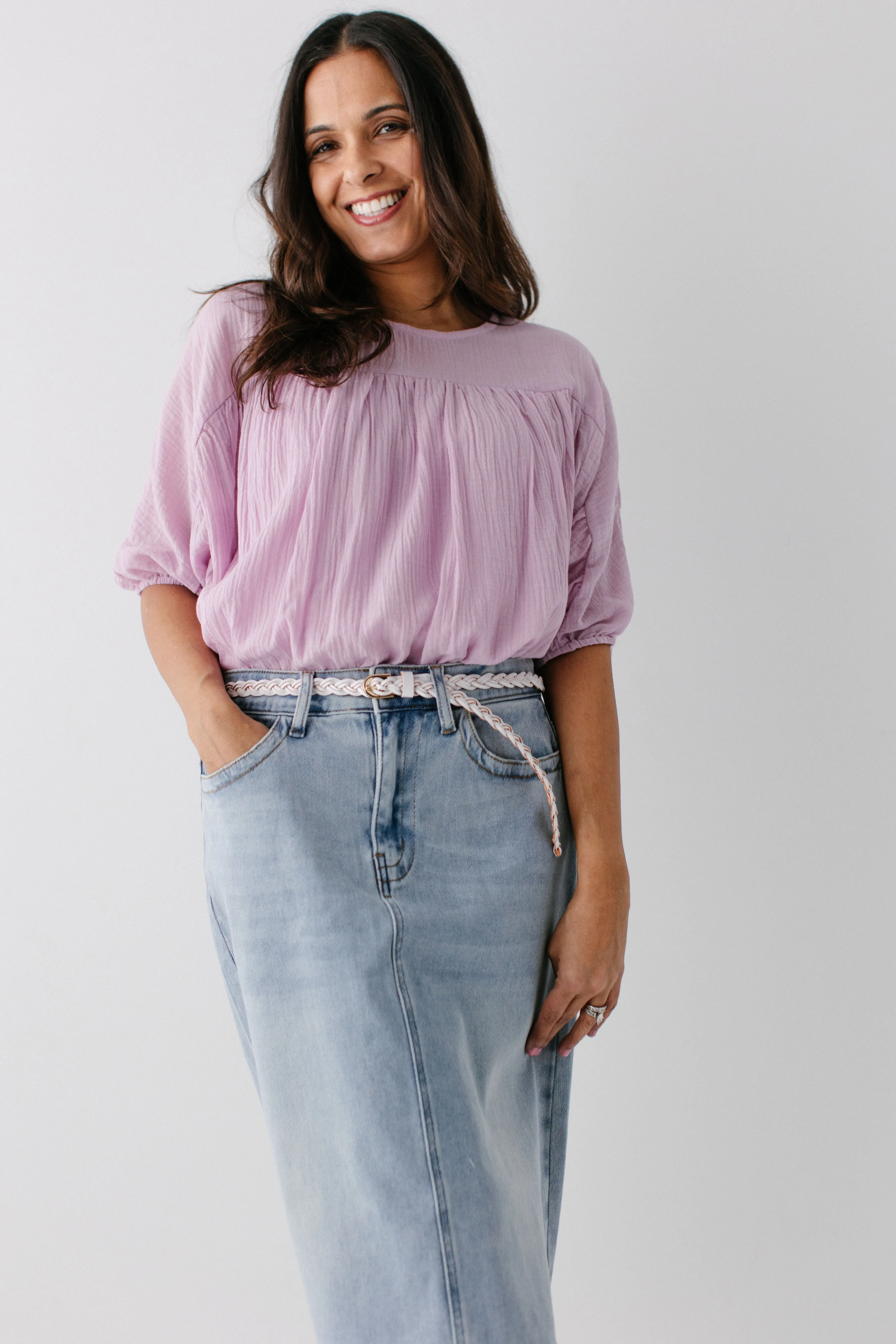 'Cerelia' Cotton Gauze Batwing Sleeve Top in Orchid FINAL SALE