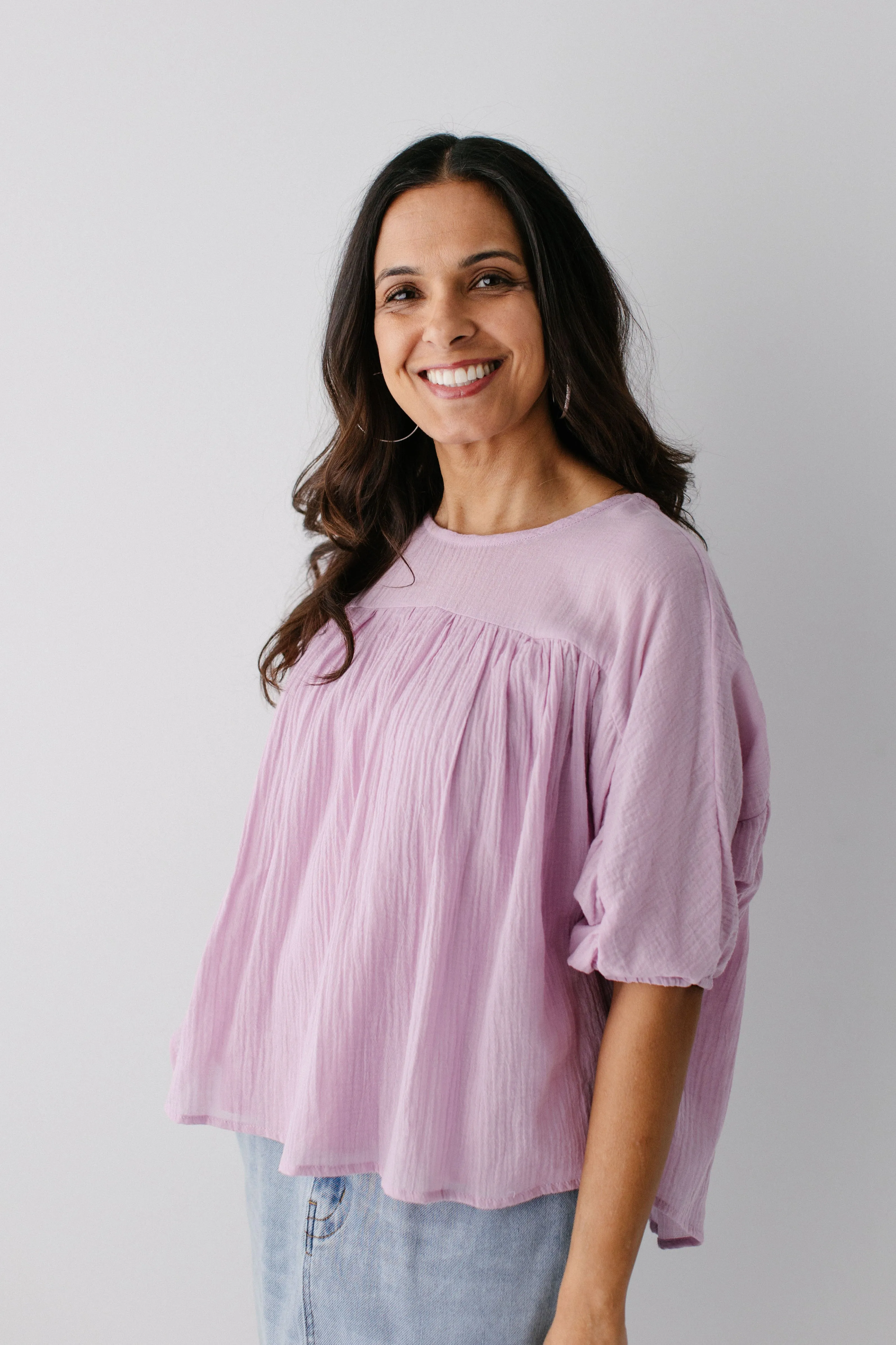 'Cerelia' Cotton Gauze Batwing Sleeve Top in Orchid FINAL SALE
