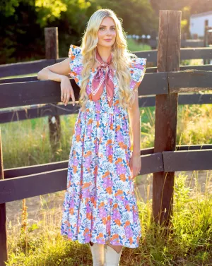 Country Couture Midi Dress - Purple Floral Chintz | Western & Preppy Elegance