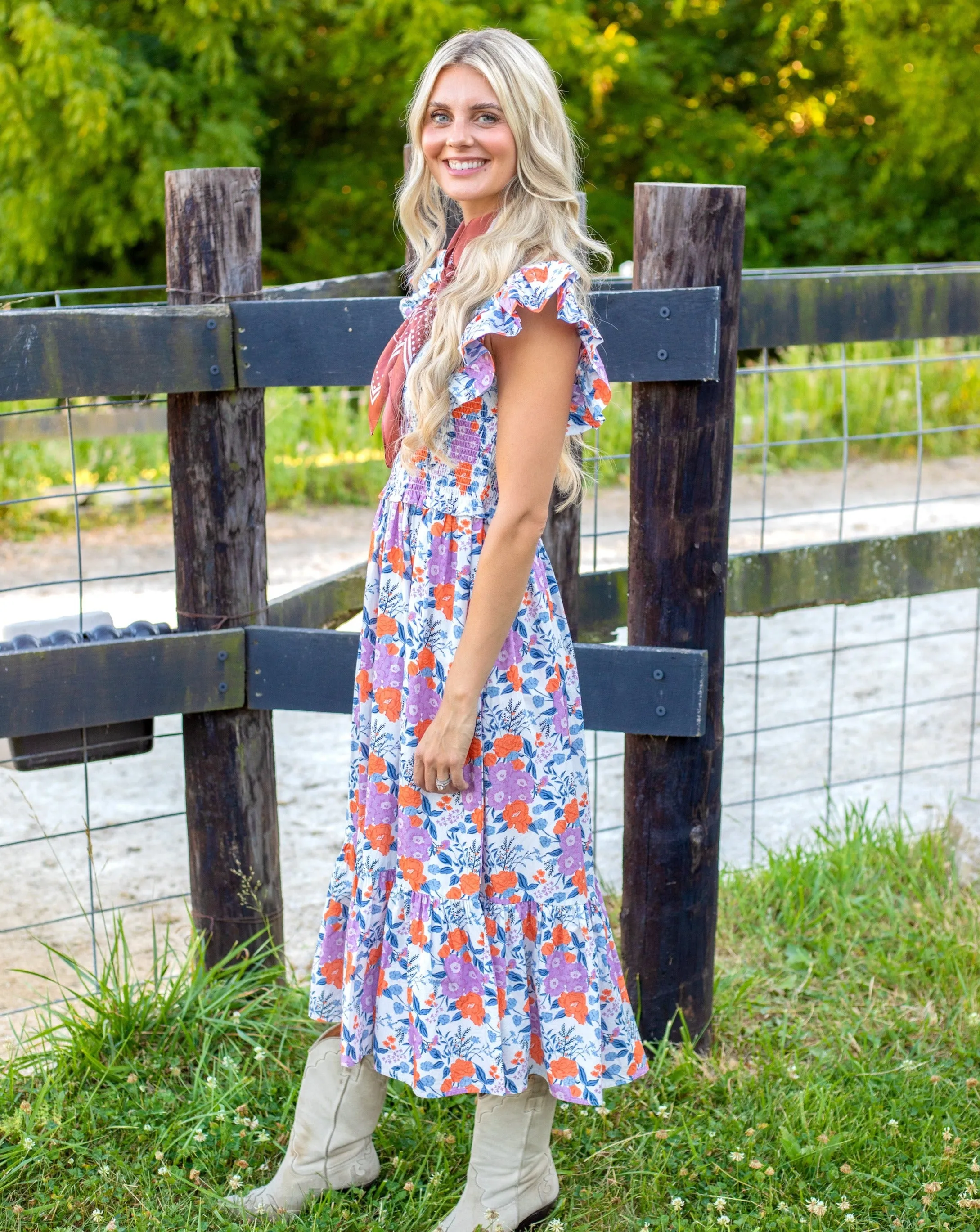 Country Couture Midi Dress - Purple Floral Chintz | Western & Preppy Elegance