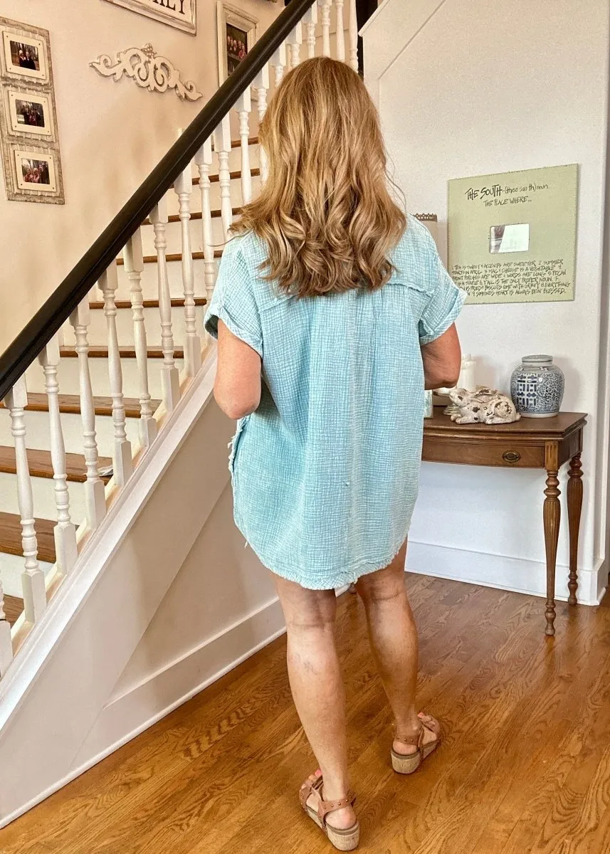 Dusty Teal Gauze Dress - Zenana - Olive Branch, MS