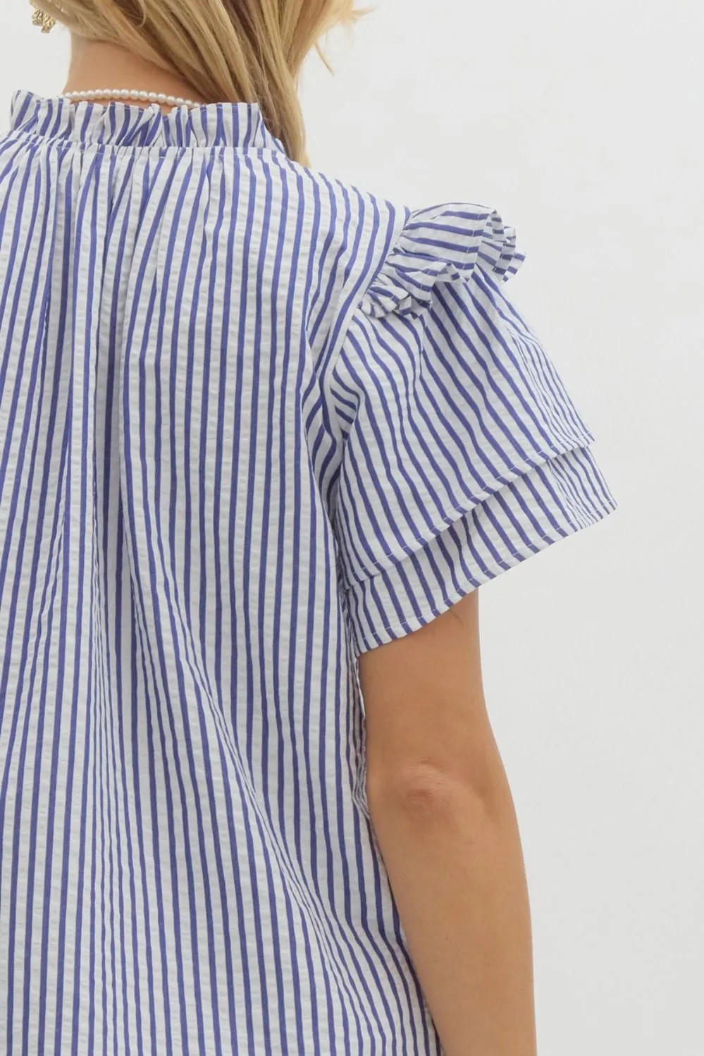 Entro Striped Seersucker Ruffle Sleeve Top  Classic & Breezy