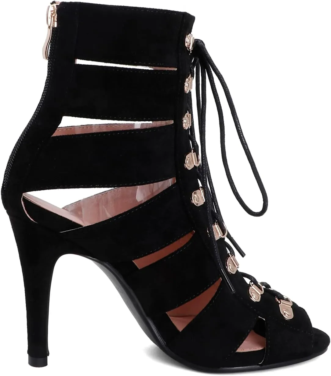 FENIKUSU Women's Ballroom Dance Shoes Peep Toe Suede Stiletto Sandals Heeled Dancing Bootie F25