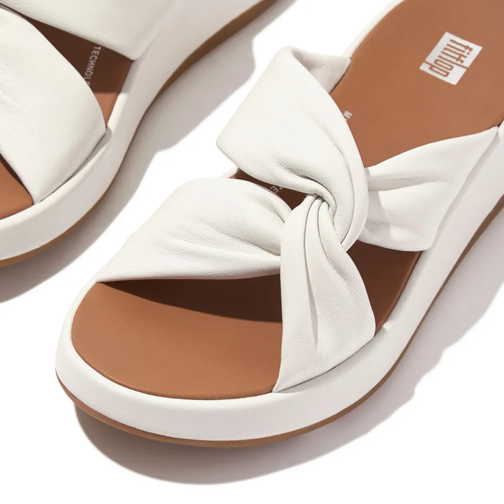 FitFlop F-Mode Leather Twist Flatform Slides White