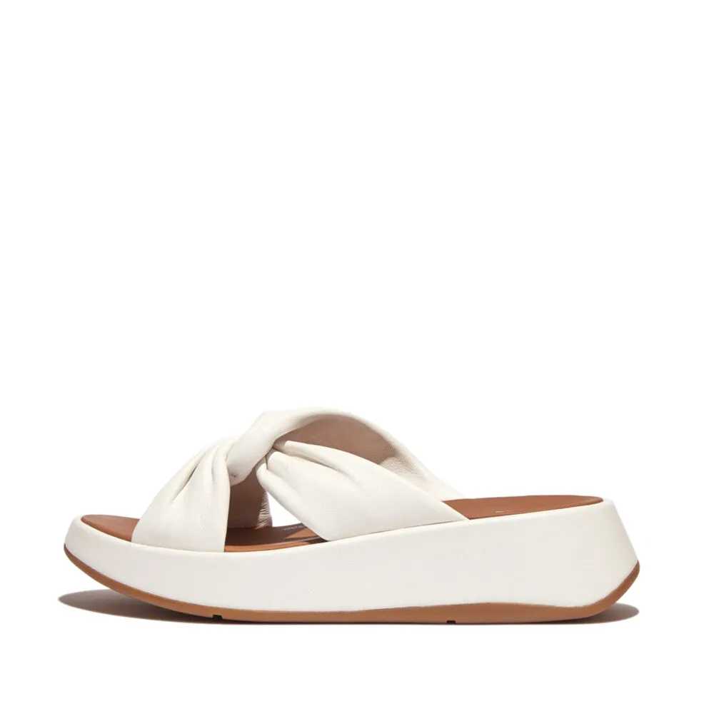 FitFlop F-Mode Leather Twist Flatform Slides White