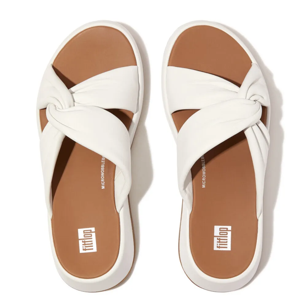 FitFlop F-Mode Leather Twist Flatform Slides White