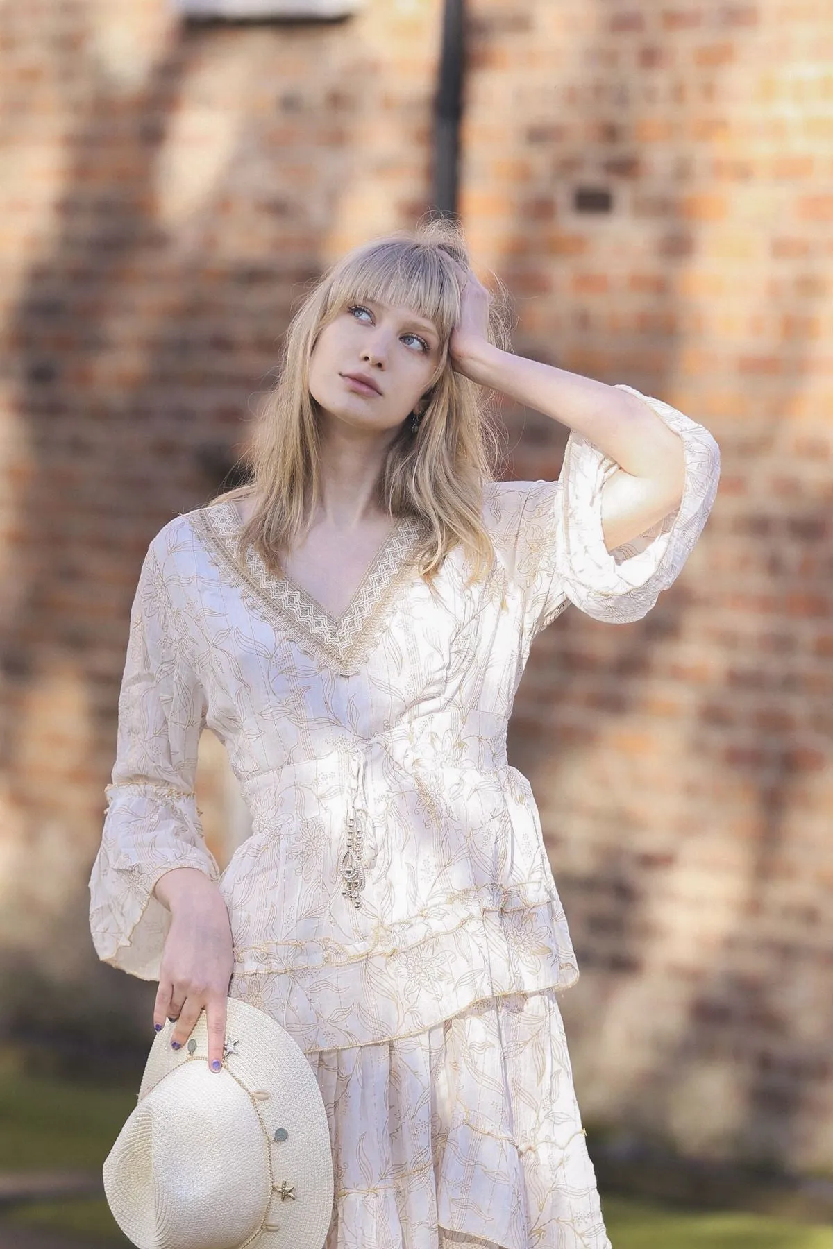 Floral Print Embroidered V Neck Dress
