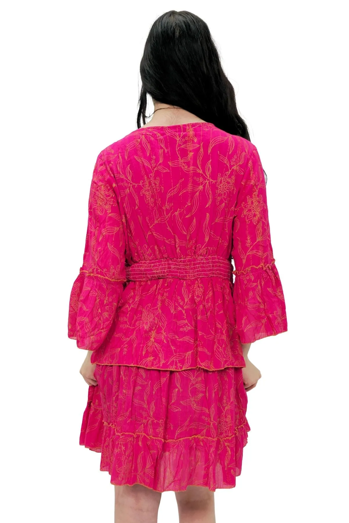 Floral Print Embroidered V Neck Dress