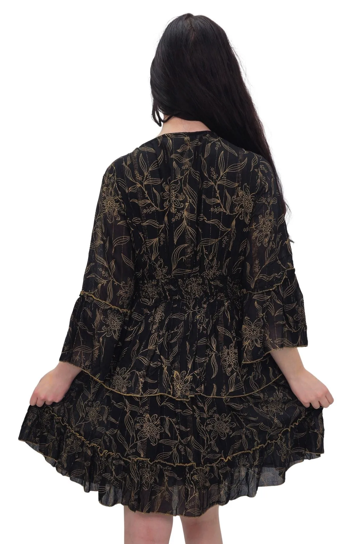 Floral Print Embroidered V Neck Dress