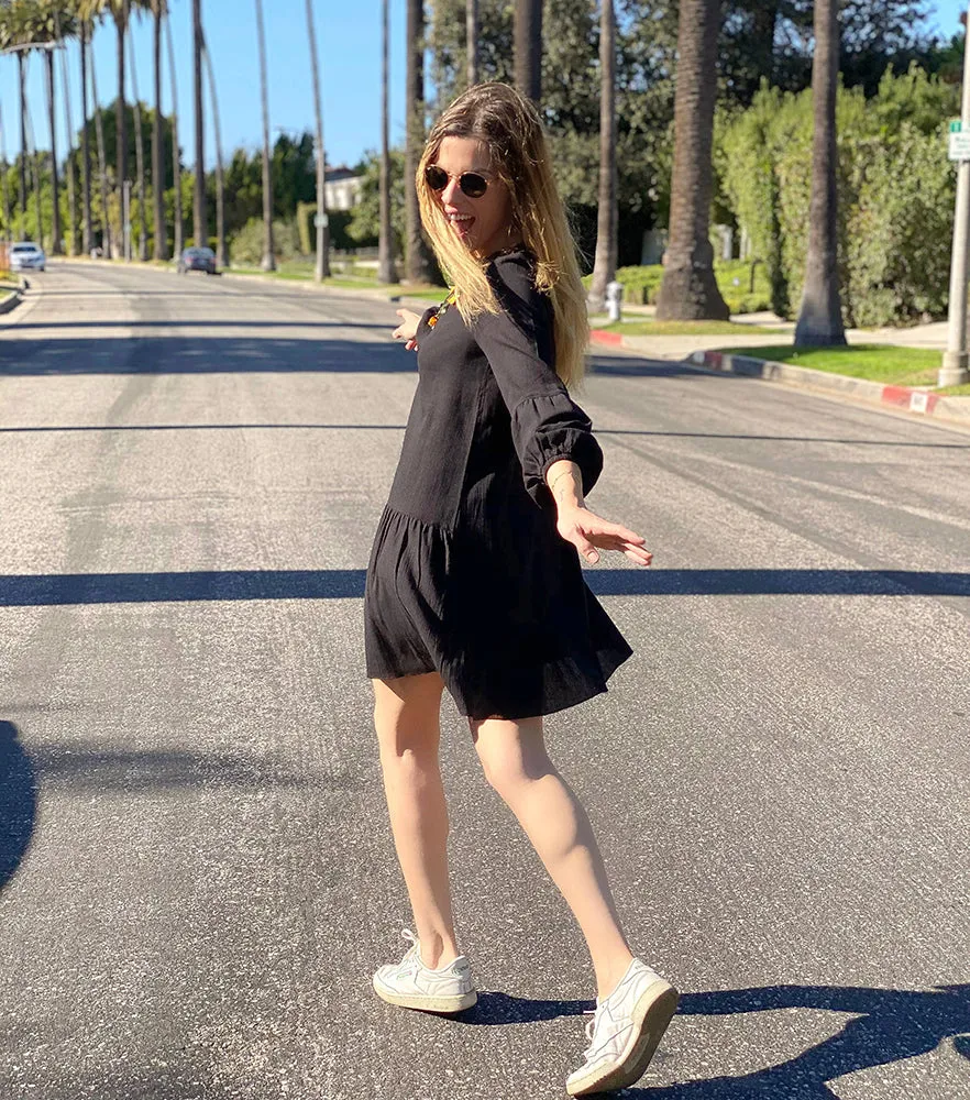 Gaia Bohemian Mini Dress Black
