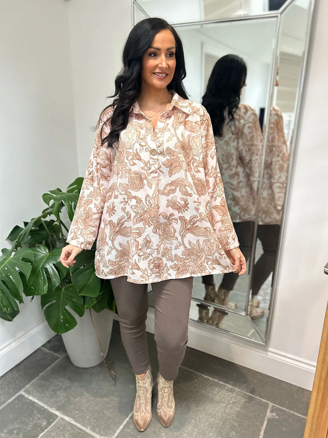 Gold Linen Blend Botanical Blouse Martha