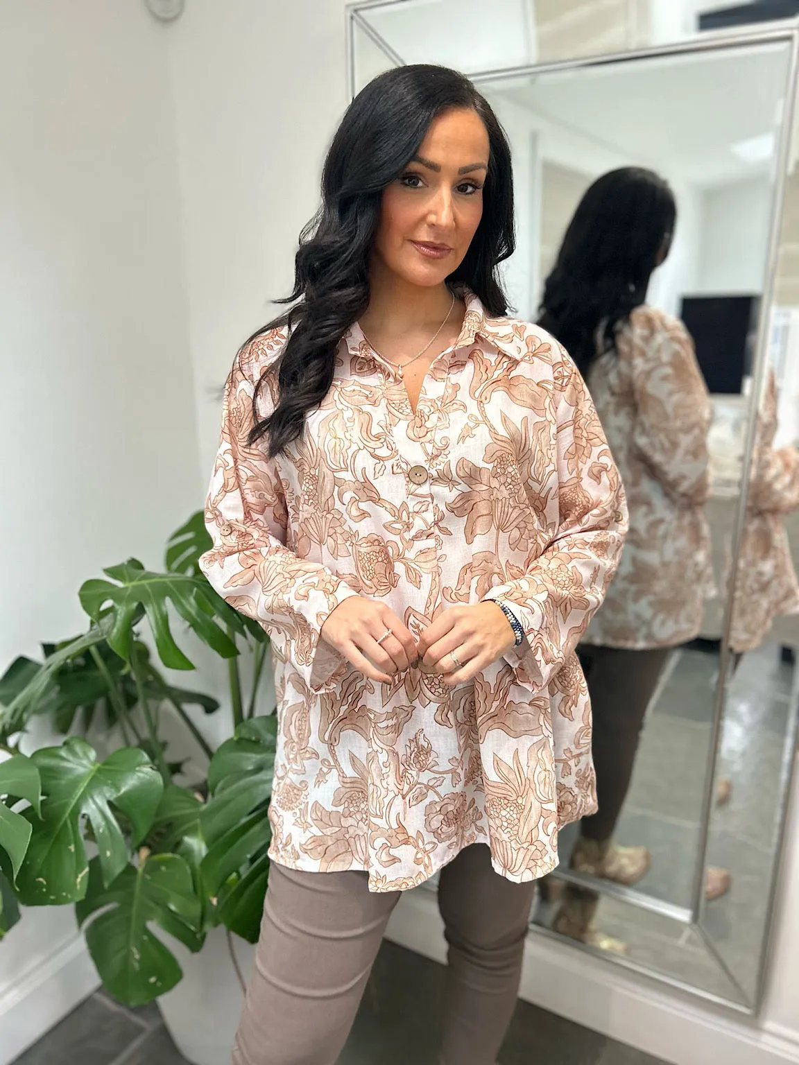 Gold Linen Blend Botanical Blouse Martha