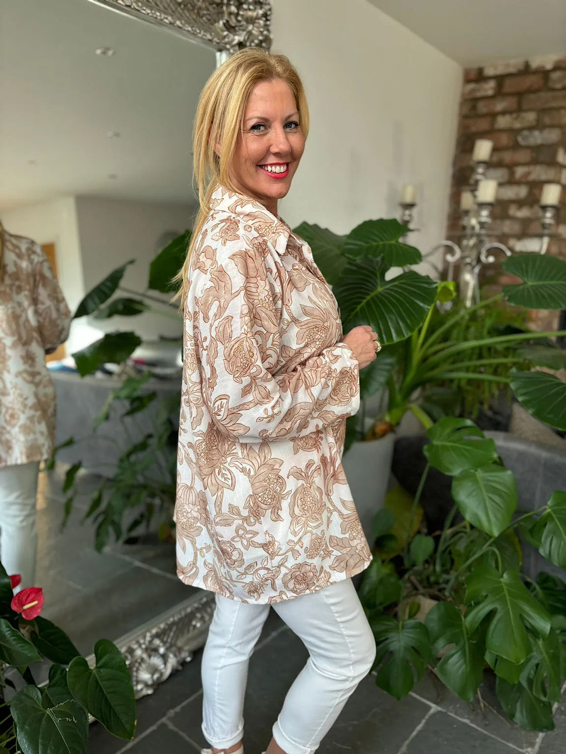 Gold Linen Blend Botanical Blouse Martha