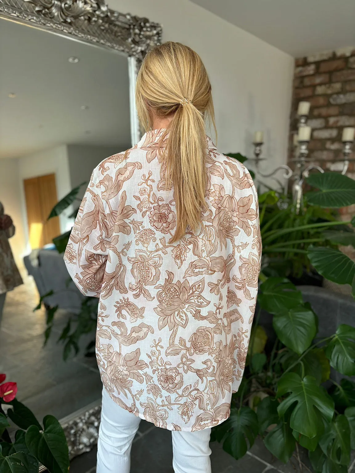 Gold Linen Blend Botanical Blouse Martha