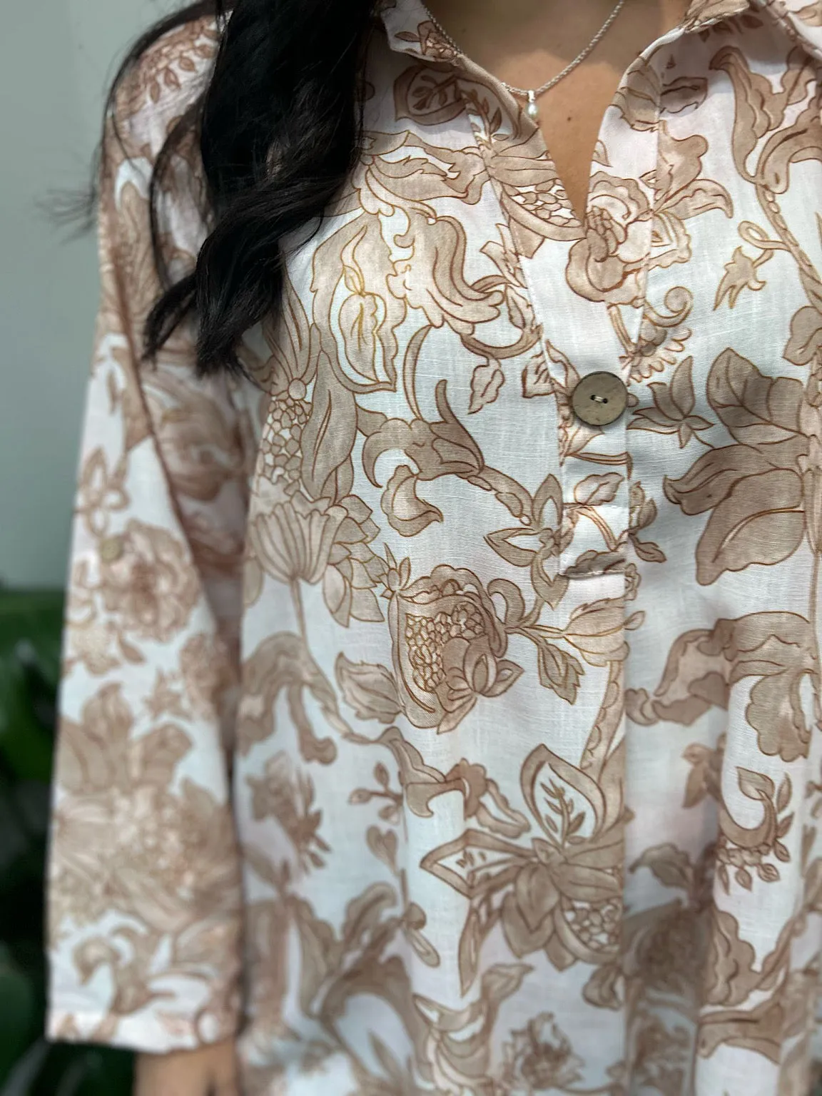 Gold Linen Blend Botanical Blouse Martha