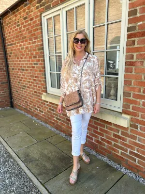 Gold Linen Blend Botanical Blouse Martha