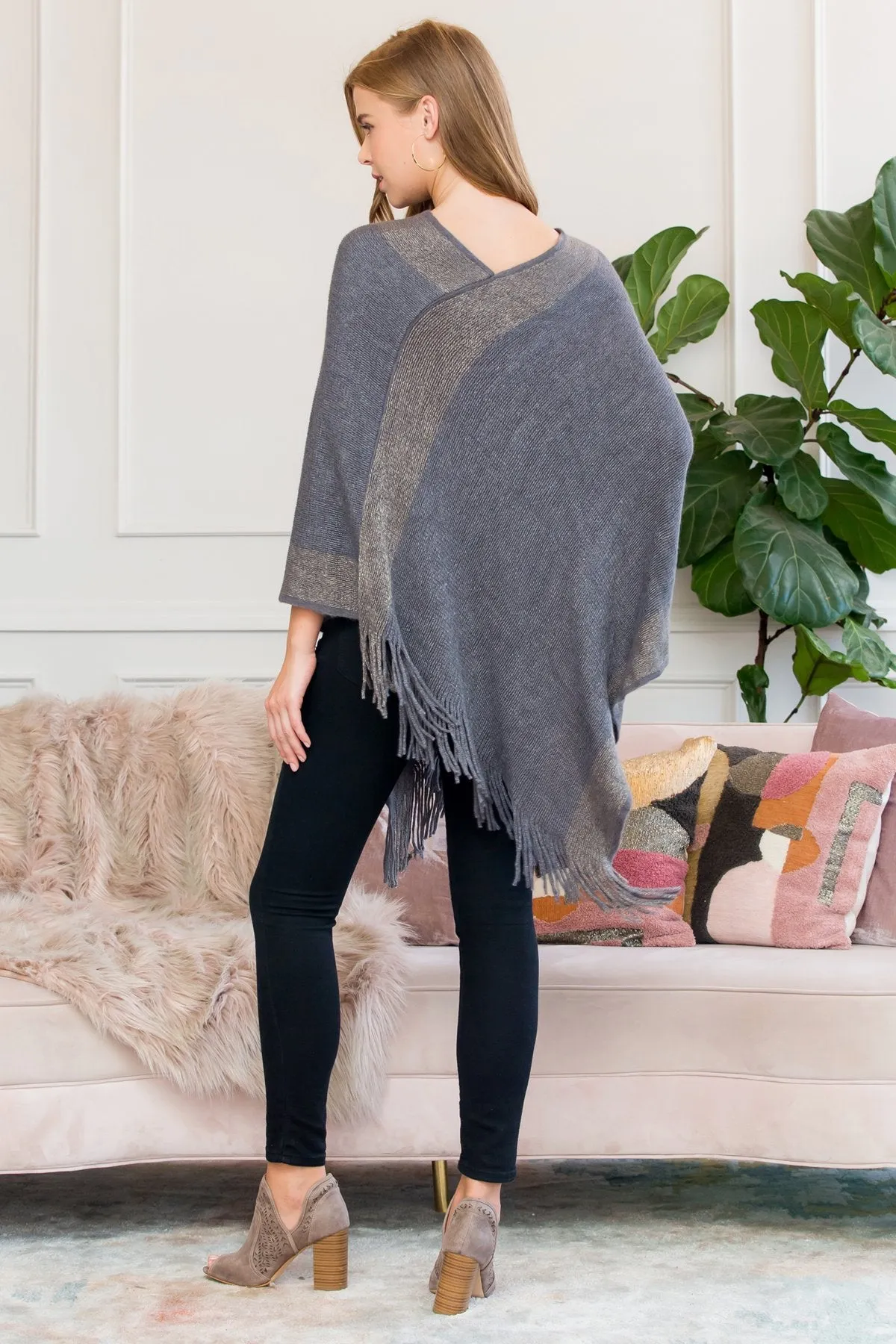 Hdf3011bg - Beige Ultra Soft Two Tone Fringe Poncho