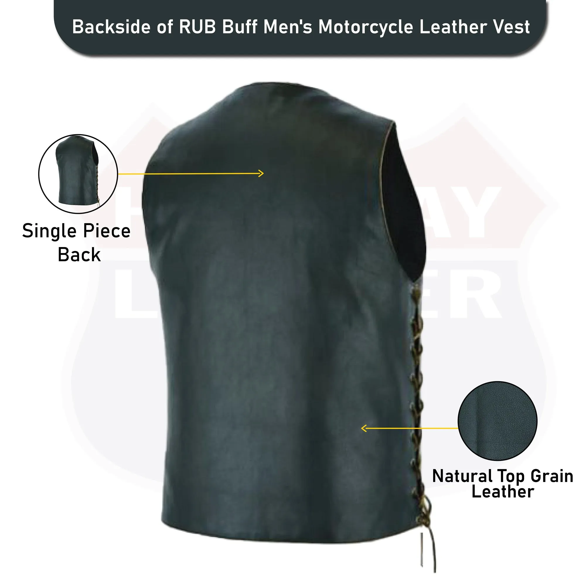 HL3540RUB-BRN Antique Brown Men's Leather Vest 7 Pockets Biker Real Cowhide