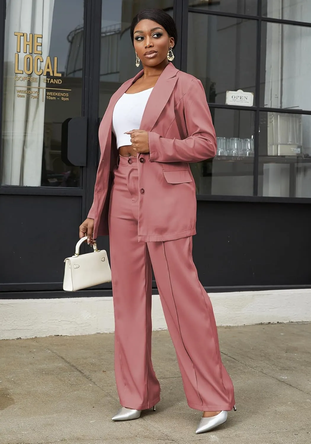HuiSiFang Women's Pants Suits 2 Piece Blazer Set Dressy Work Office Professional Business Casual Outfits