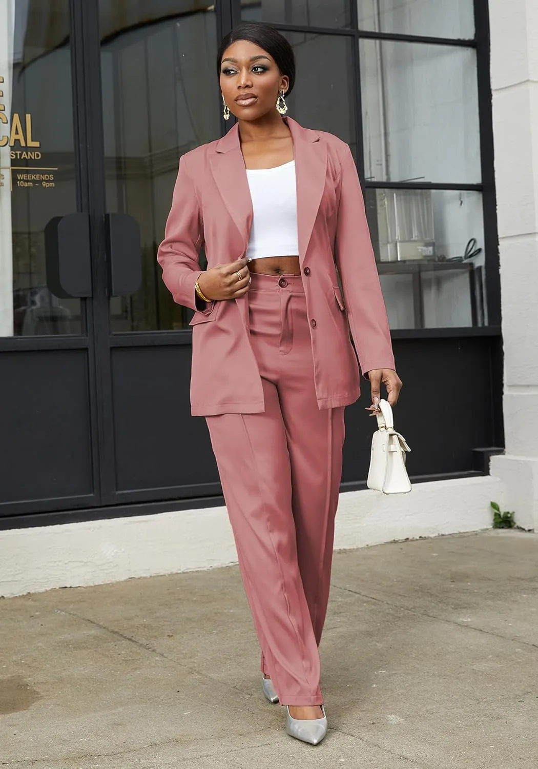 HuiSiFang Women's Pants Suits 2 Piece Blazer Set Dressy Work Office Professional Business Casual Outfits
