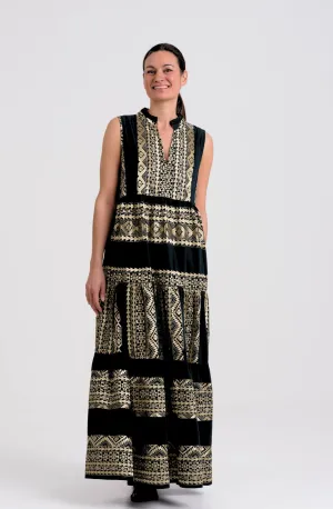 Kori Cotton Maxi Dress | Black & Gold