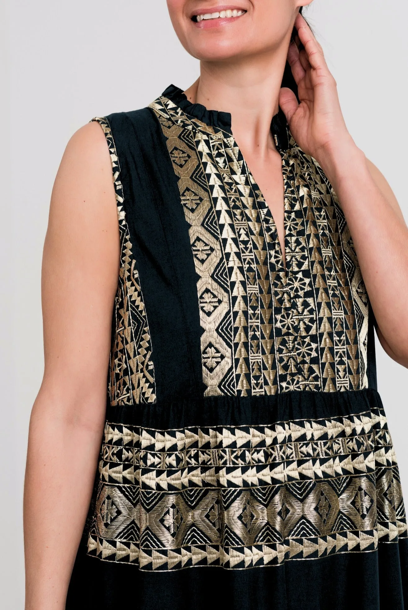Kori Cotton Maxi Dress | Black & Gold