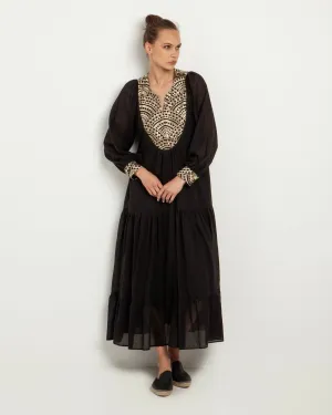 Kori Cotton Voile Maxi Dress | Black & Gold