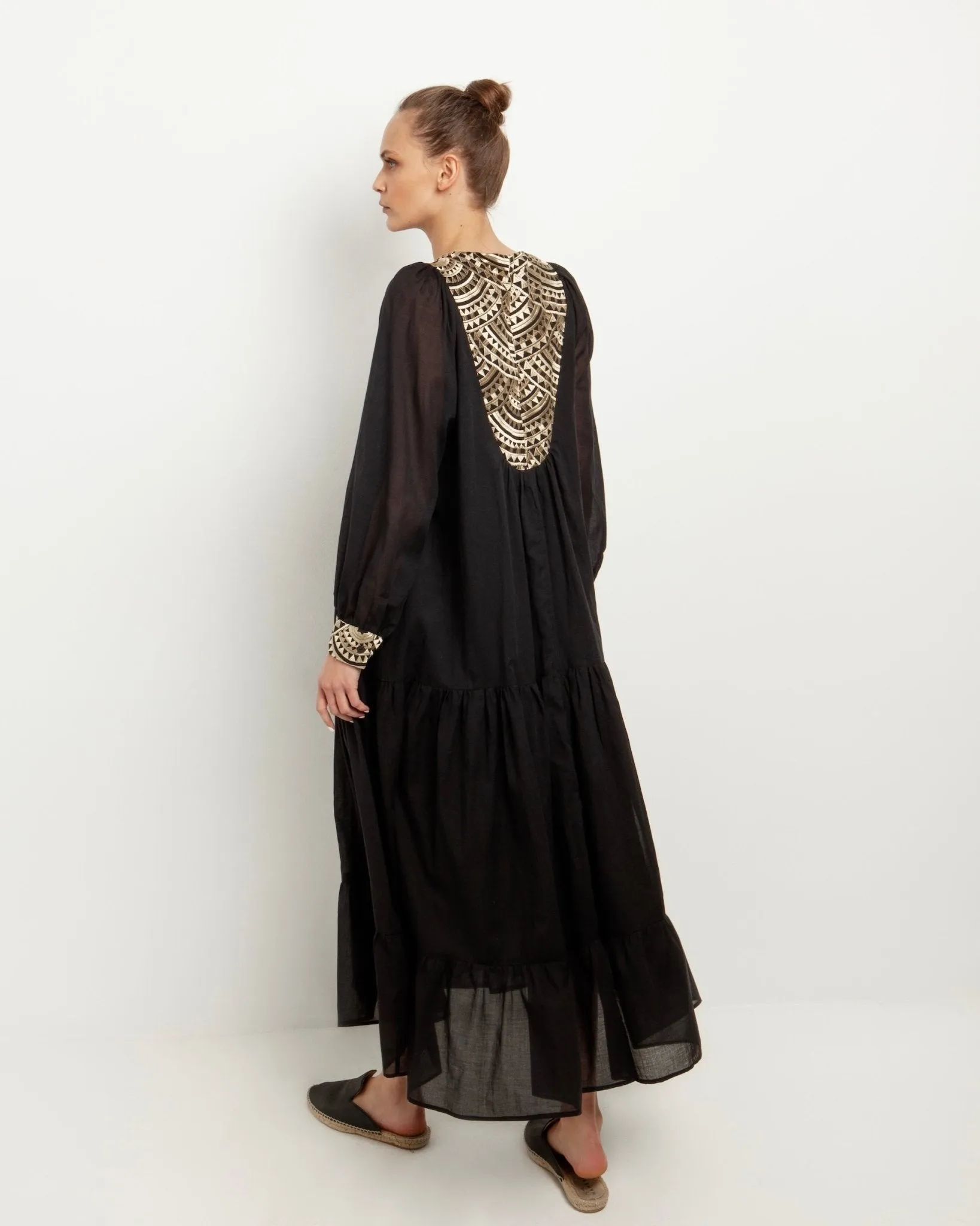 Kori Cotton Voile Maxi Dress | Black & Gold