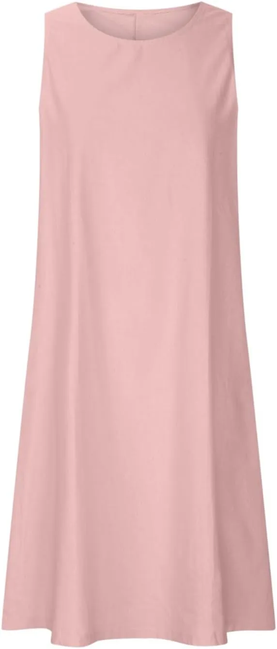 Linen Dresses for Women Casual Summer Sleeveless Loose Midi Dress Lightweight Dresses Business Casual Outfits