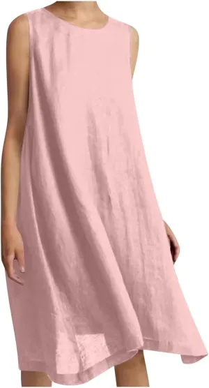 Linen Dresses for Women Casual Summer Sleeveless Loose Midi Dress Lightweight Dresses Business Casual Outfits