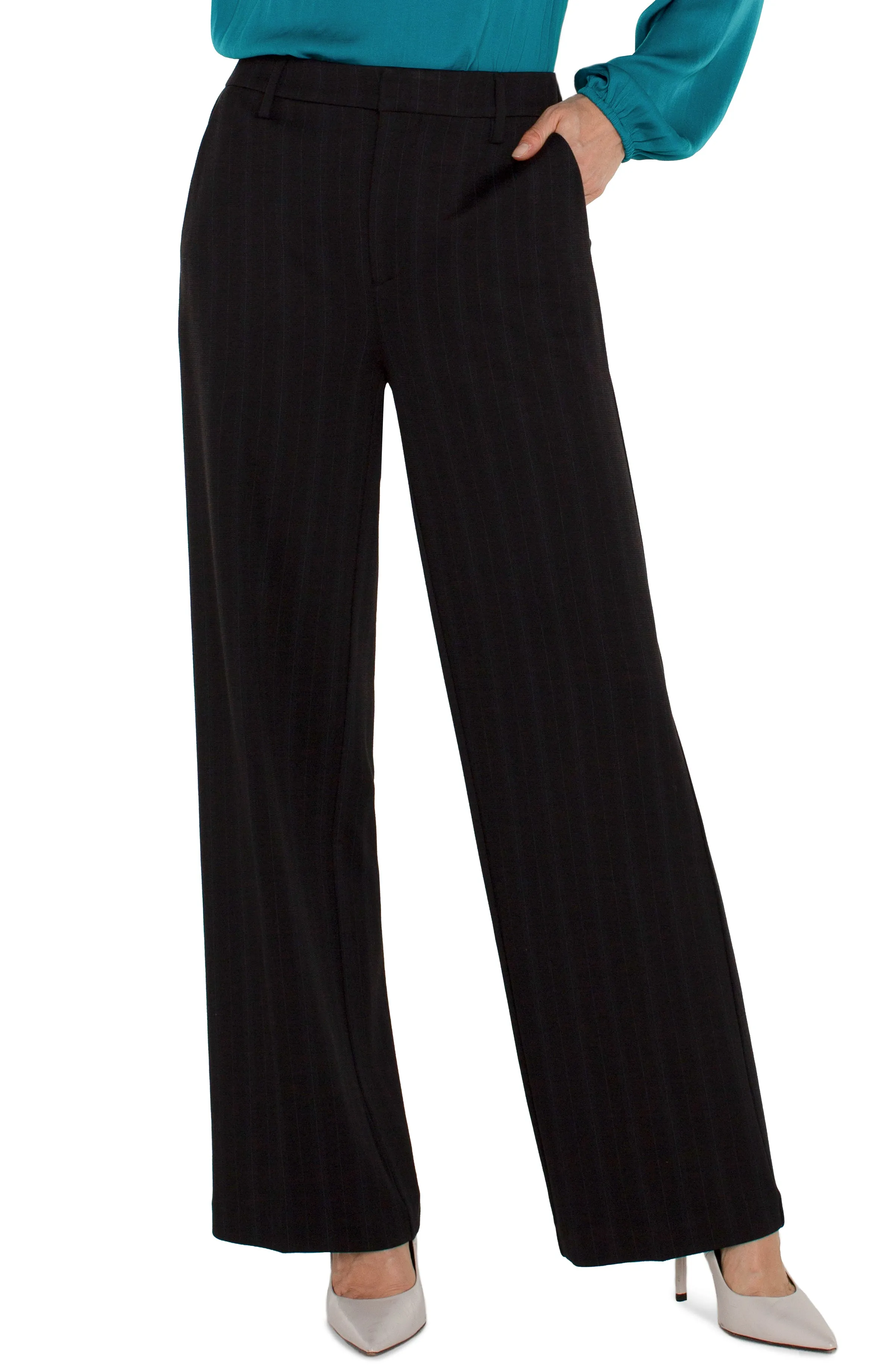 Liverpool Kelsey Wide Leg Trouser In Dark Forest Pinstripe