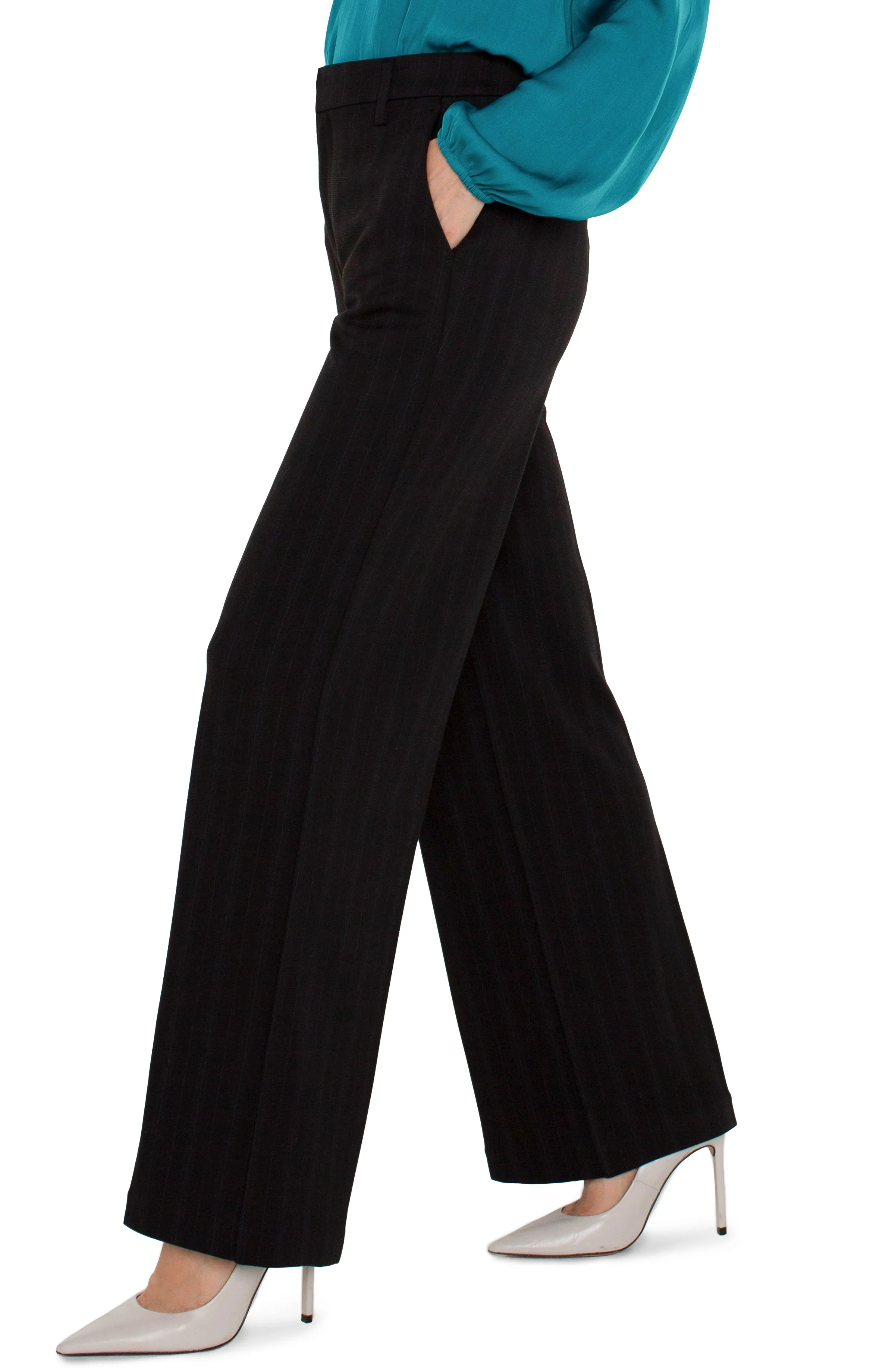 Liverpool Kelsey Wide Leg Trouser In Dark Forest Pinstripe