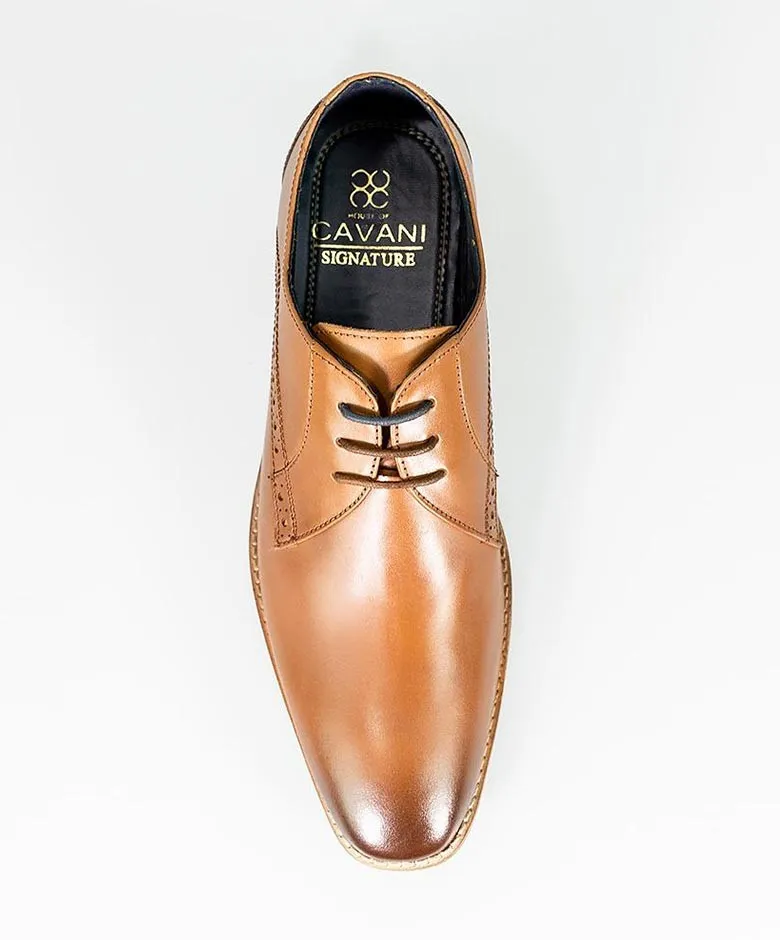 Men's Leather Derby Shoes - JOHN - Tan Brown