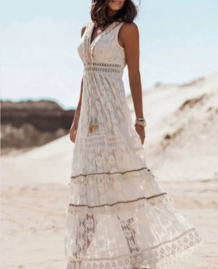 MICHELE™ - STYLISH V-NECK BOHO MIDI DRESS