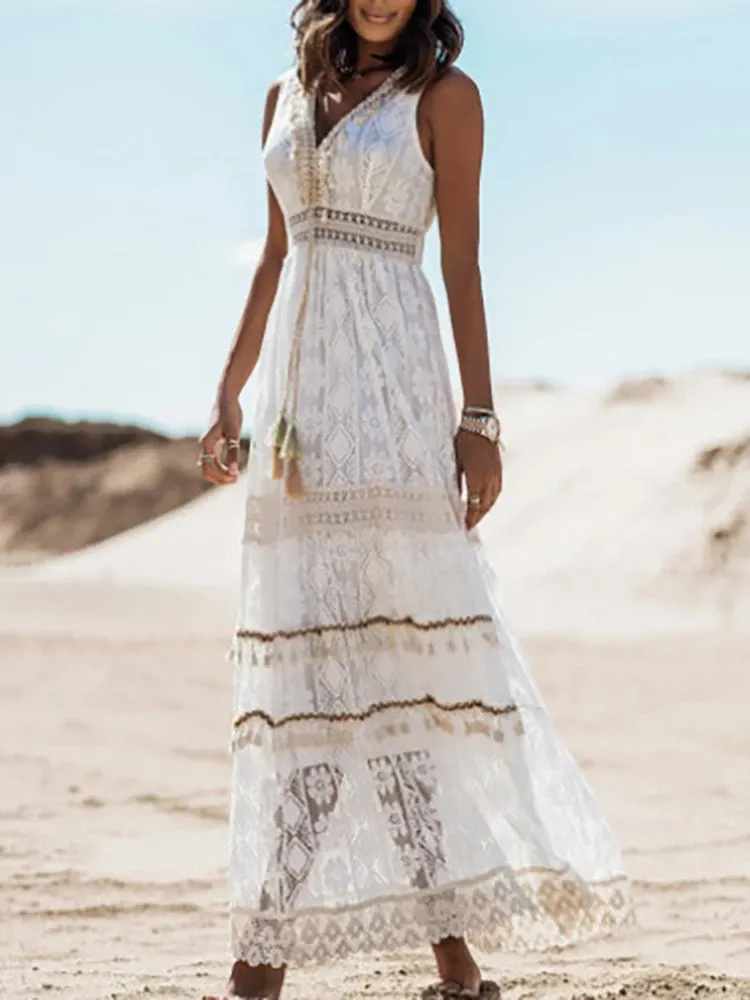 MICHELE™ - STYLISH V-NECK BOHO MIDI DRESS