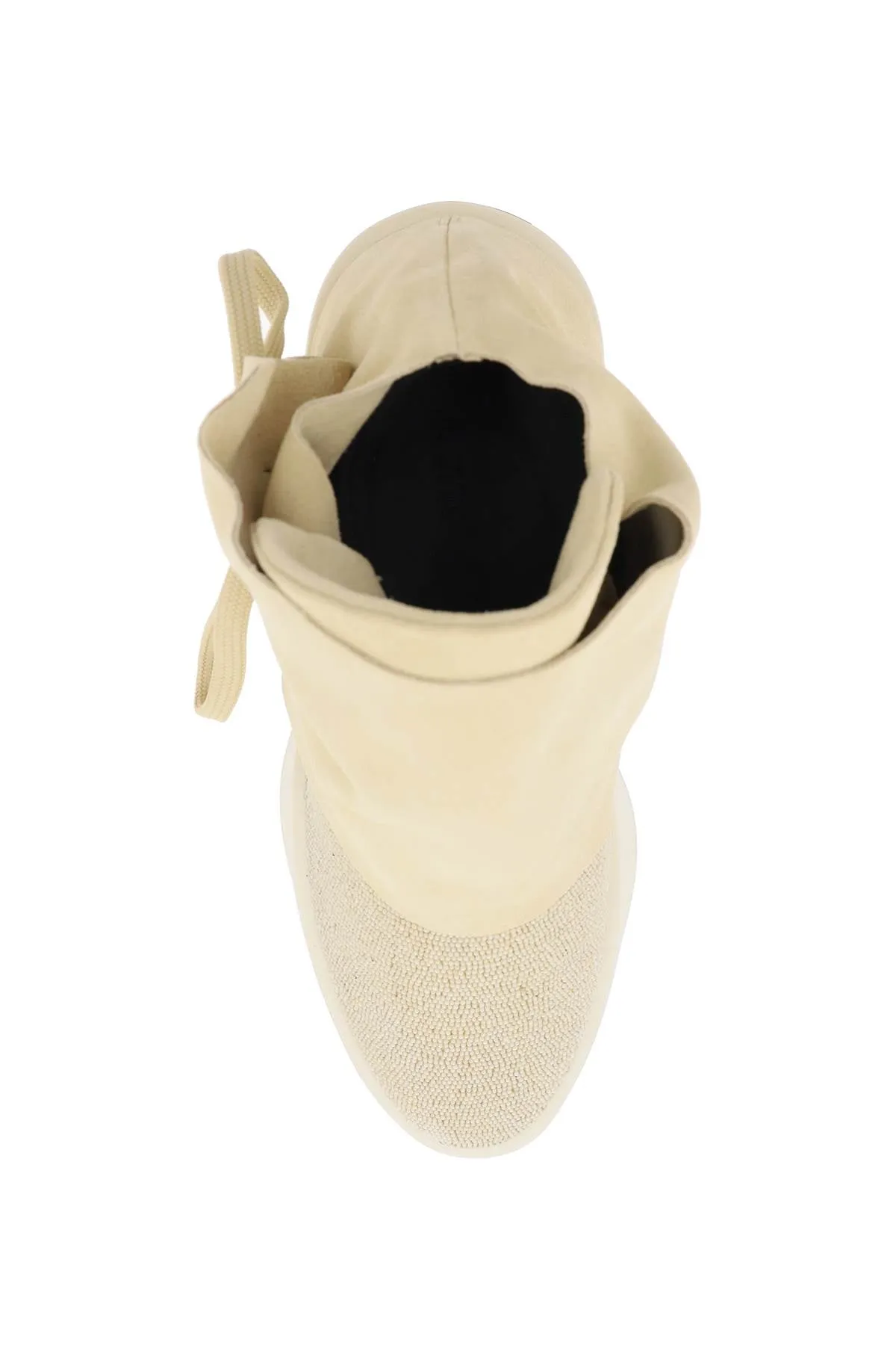 MID-TOP SUEDE AND BEAD SNEAKERS.