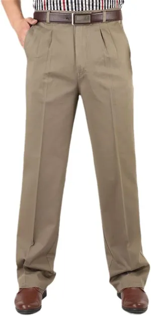 Middle-Aged Mens Cotton High Waist Trousers, Autumn Winter Loose Thicken Warm Business Casual Pants