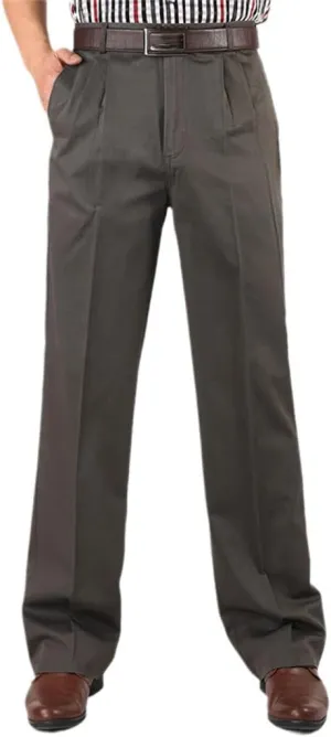 Middle-Aged Mens Cotton High Waist Trousers, Autumn Winter Loose Thicken Warm Business Casual Pants