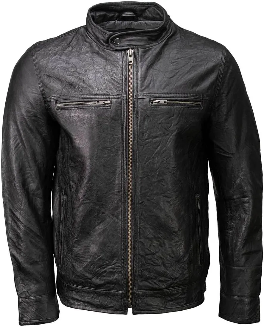 Milwaukee Leather SFM1866 Men's Classic Black Premium Leather Motorcycle Style Jacket with Zipper Front